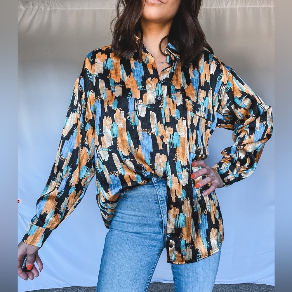 Printed Button Down Blouse